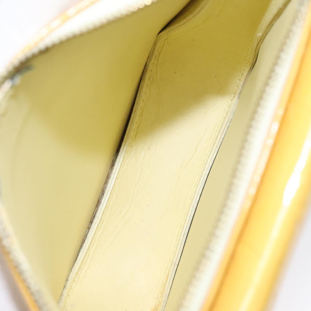 LOUIS VUITTON Monogram Vernis Motto Pouch Lime Yellow M91059 LV Auth EC064