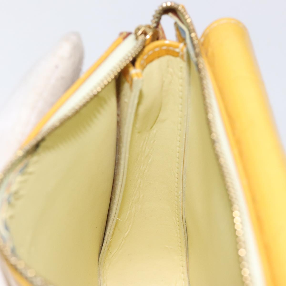LOUIS VUITTON Monogram Vernis Motto Pouch Lime Yellow M91059 LV Auth EC064