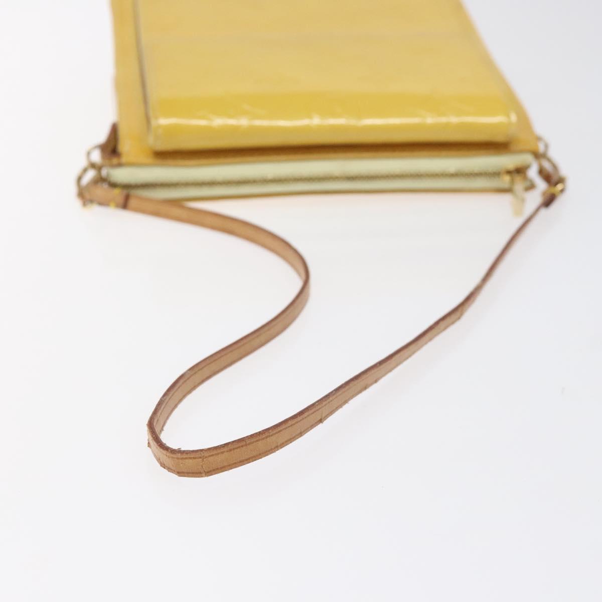 LOUIS VUITTON Monogram Vernis Motto Pouch Lime Yellow M91059 LV Auth EC064