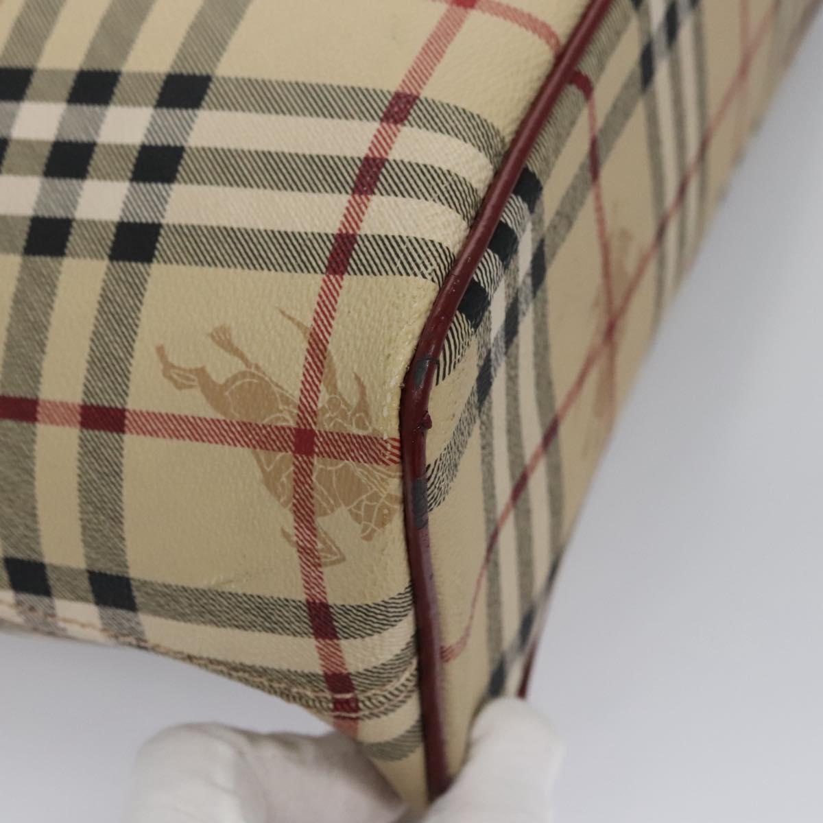 BURBERRY Nova Check Shoulder Bag PVC Beige Wine Red Silver Auth EC077