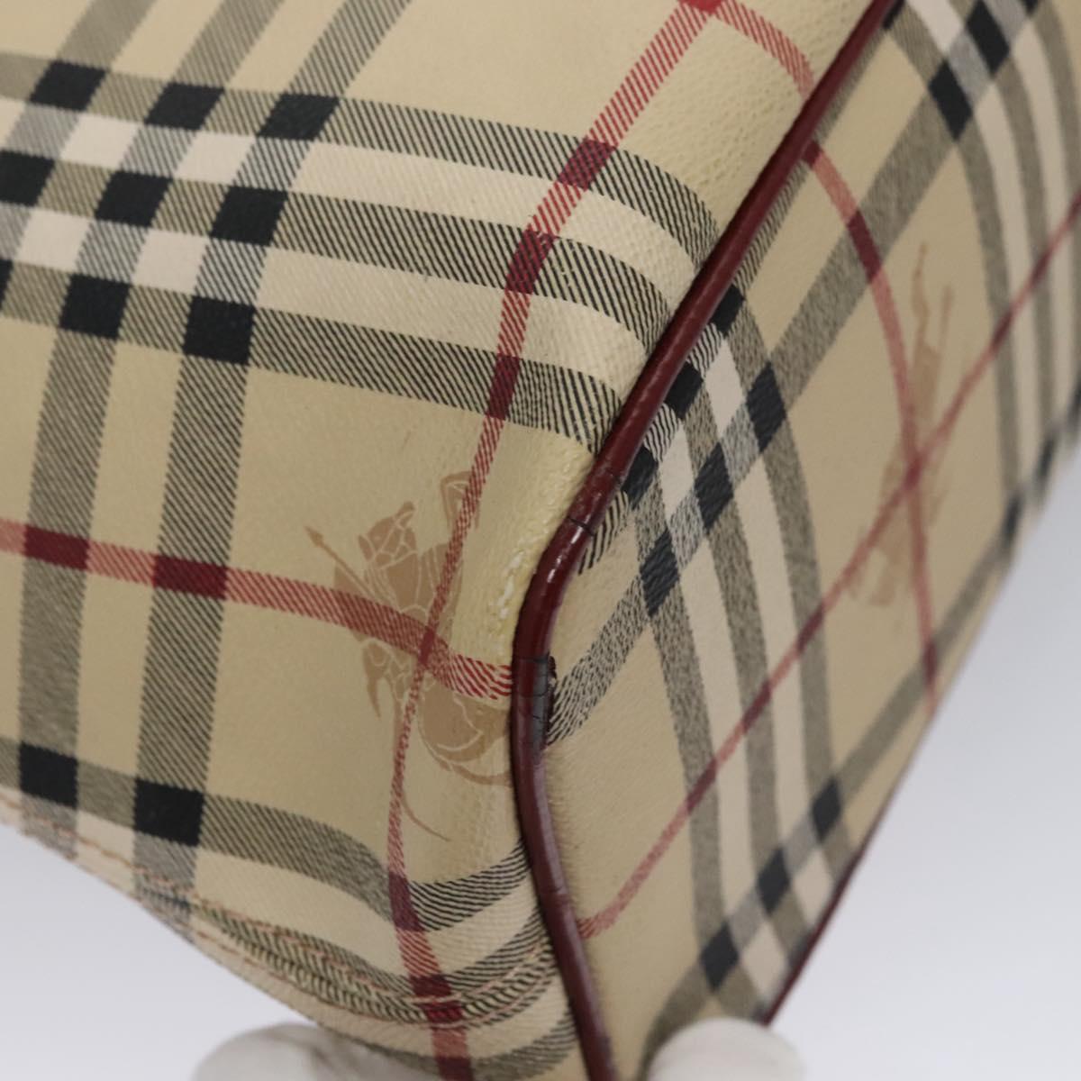 BURBERRY Nova Check Shoulder Bag PVC Beige Wine Red Silver Auth EC077