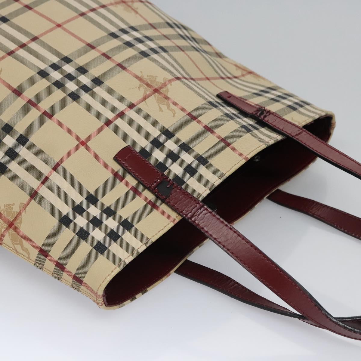 BURBERRY Nova Check Shoulder Bag PVC Beige Wine Red Silver Auth EC077