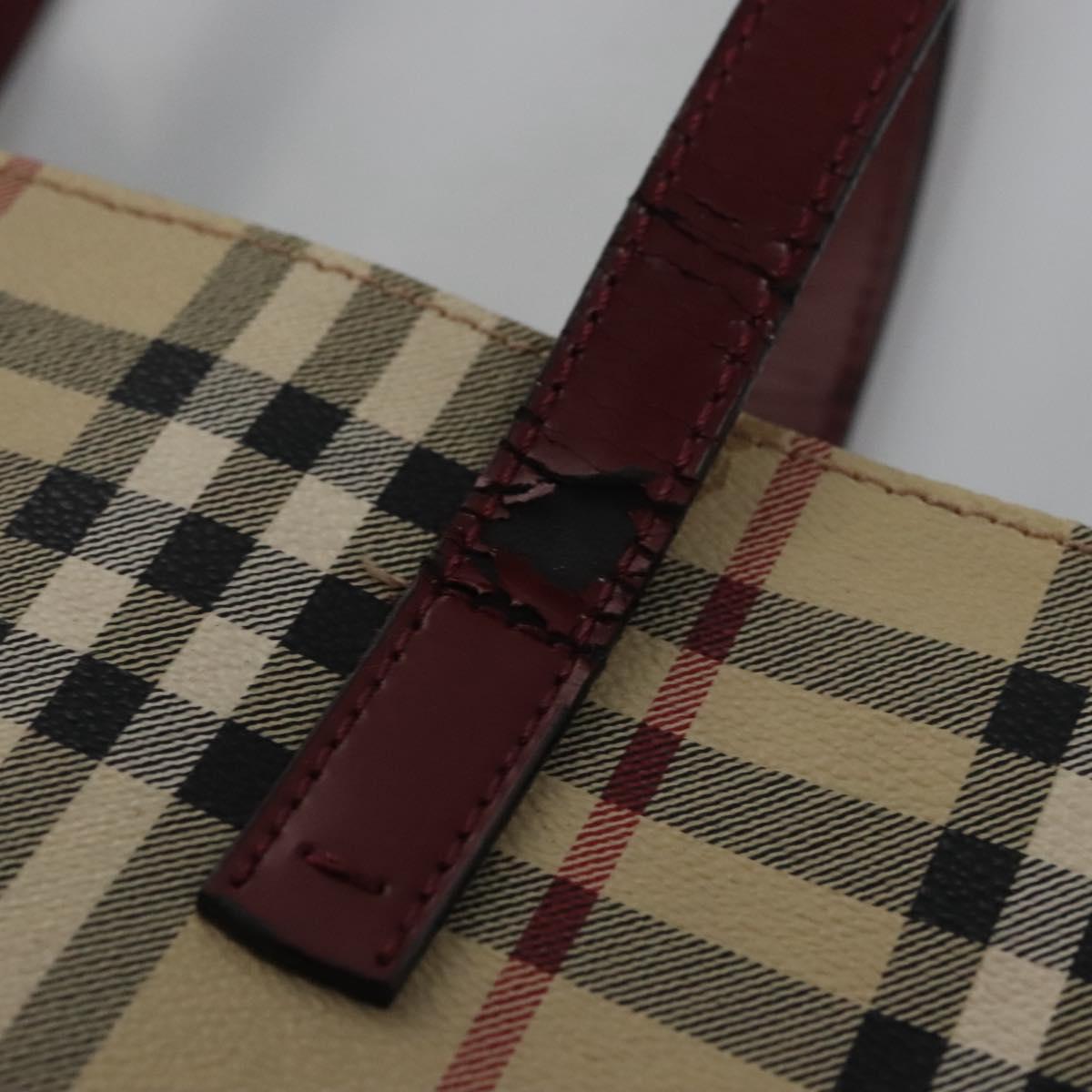 BURBERRY Nova Check Shoulder Bag PVC Beige Wine Red Silver Auth EC077