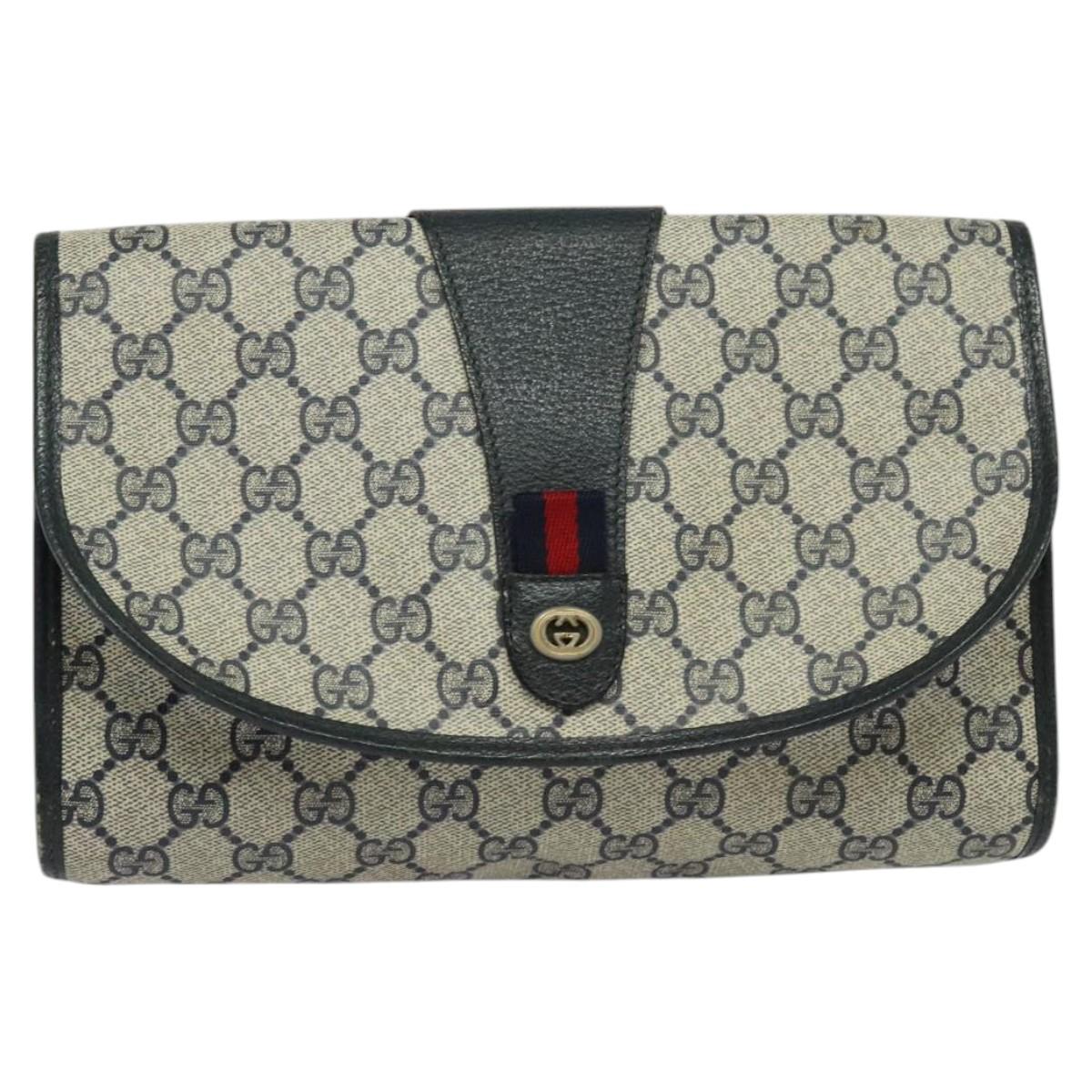 GUCCI GG Supreme Sherry Line Clutch Bag PVC Red Navy 156 01 030 Auth EC080