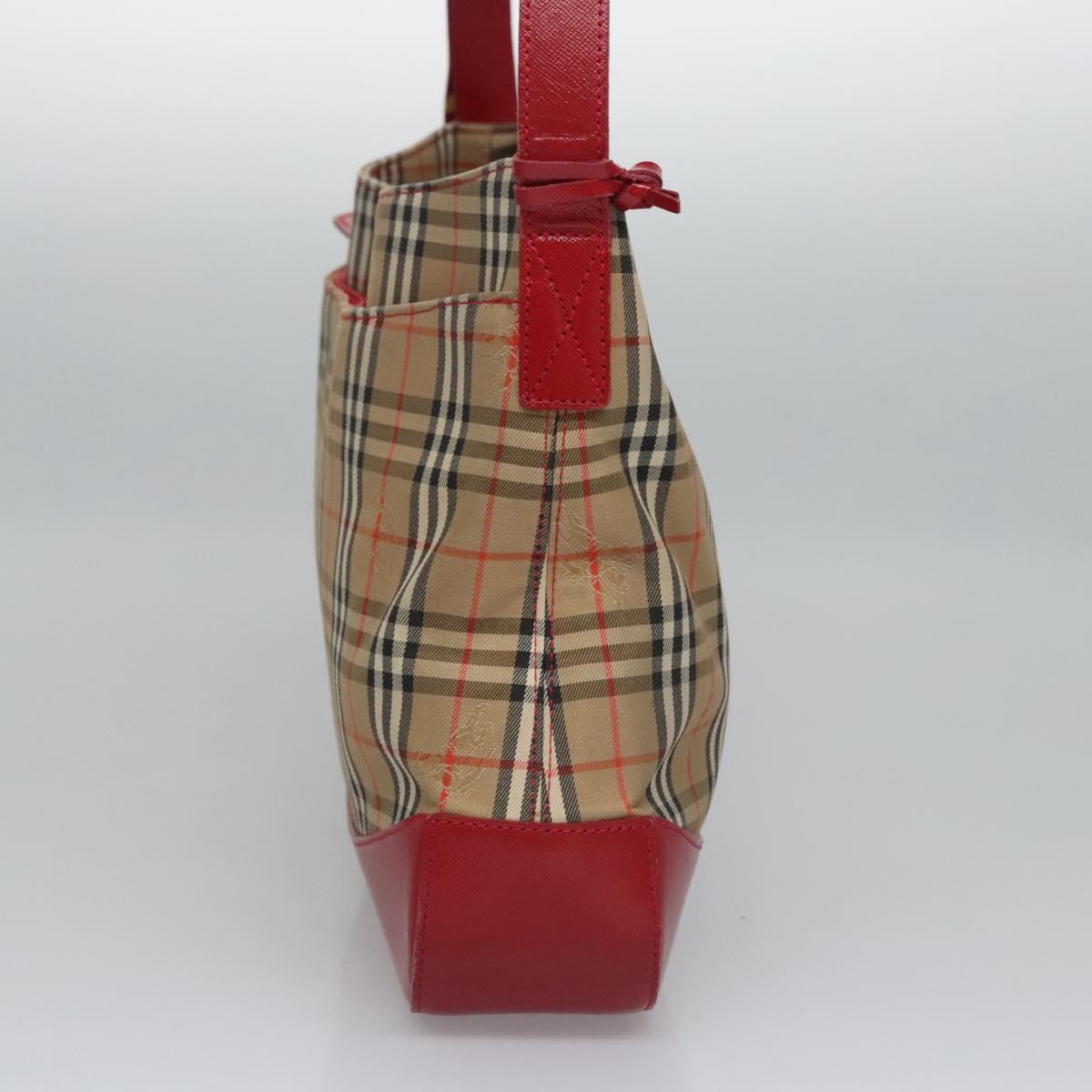 Burberrys Nova Check Shoulder Bag Canvas Beige Red gold Auth EC082