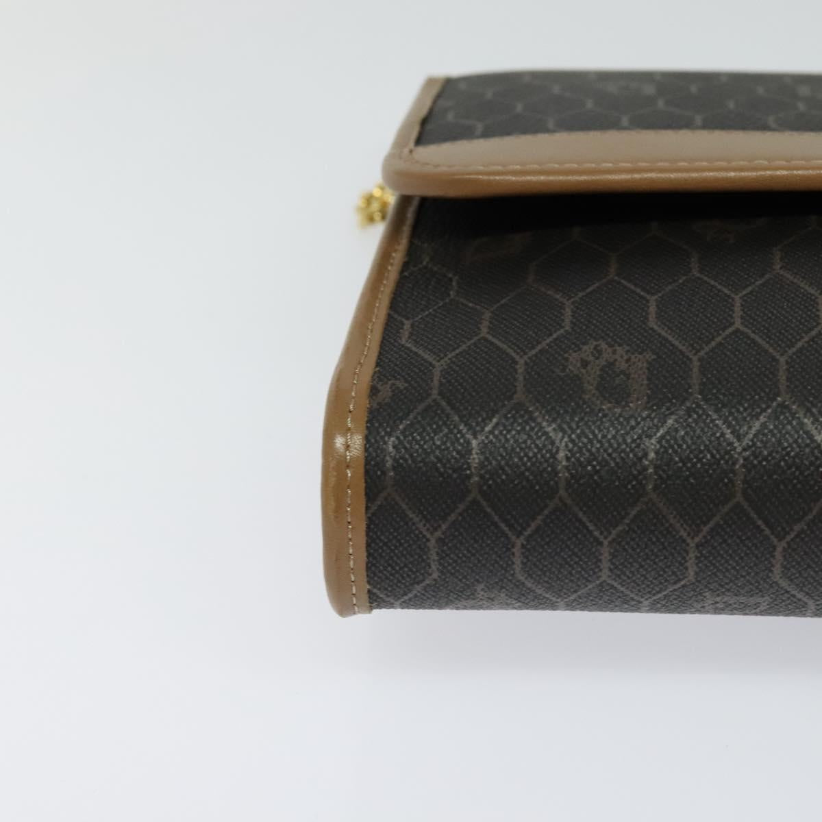 Christian Dior Honeycomb Canvas Chain Shoulder Bag PVC Black Gold Auth EC097