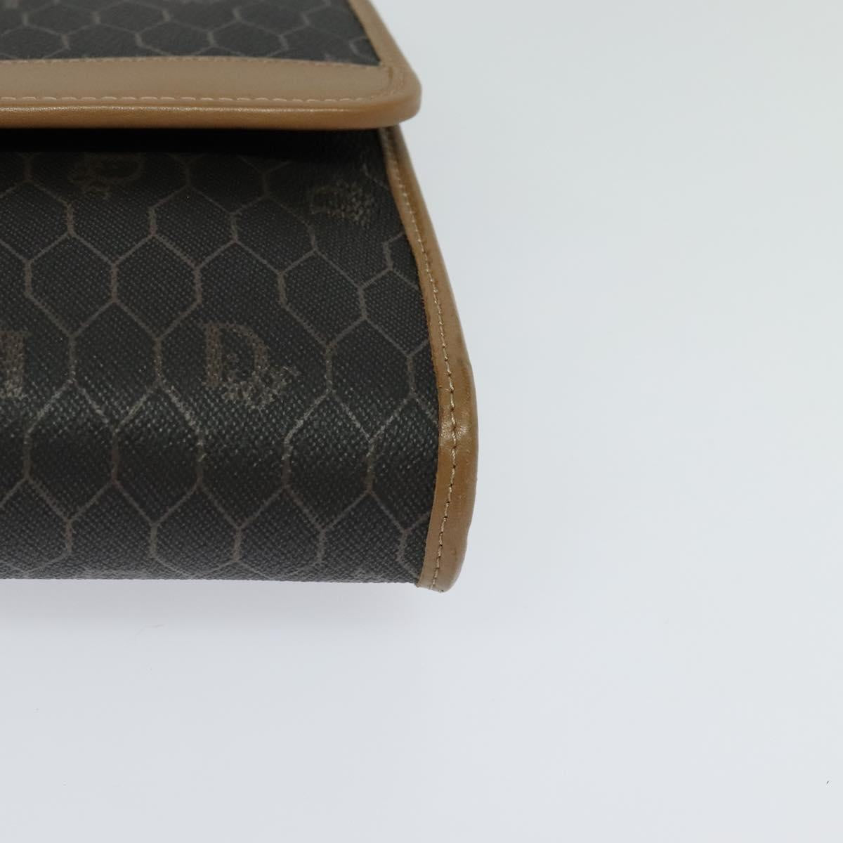 Christian Dior Honeycomb Canvas Chain Shoulder Bag PVC Black Gold Auth EC097