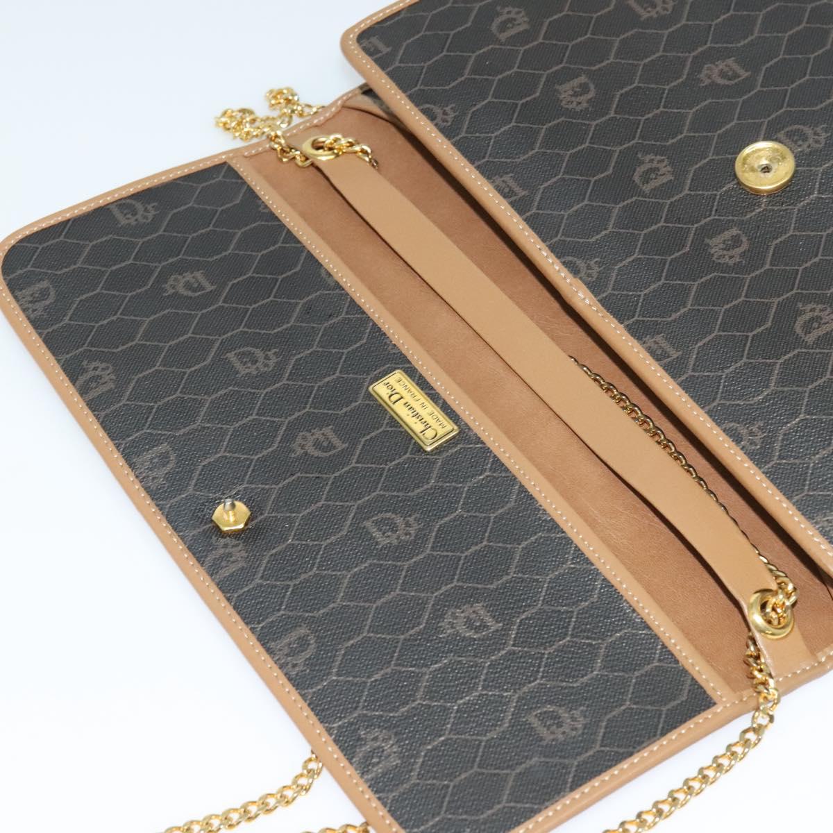 Christian Dior Honeycomb Canvas Chain Shoulder Bag PVC Black Gold Auth EC097