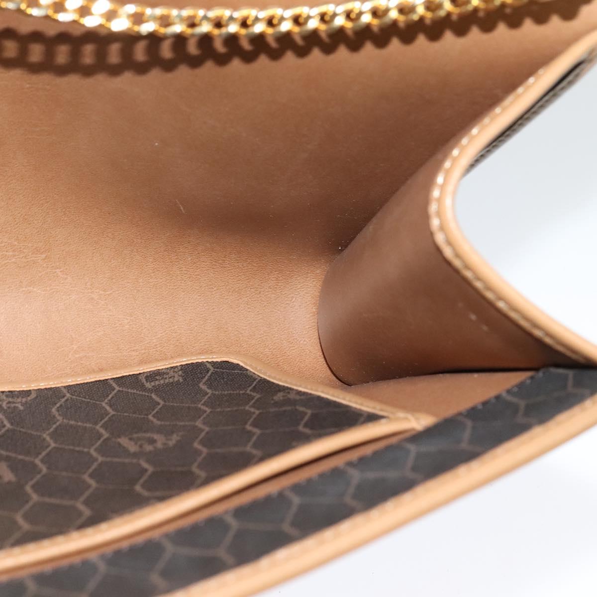 Christian Dior Honeycomb Canvas Chain Shoulder Bag PVC Black Gold Auth EC097