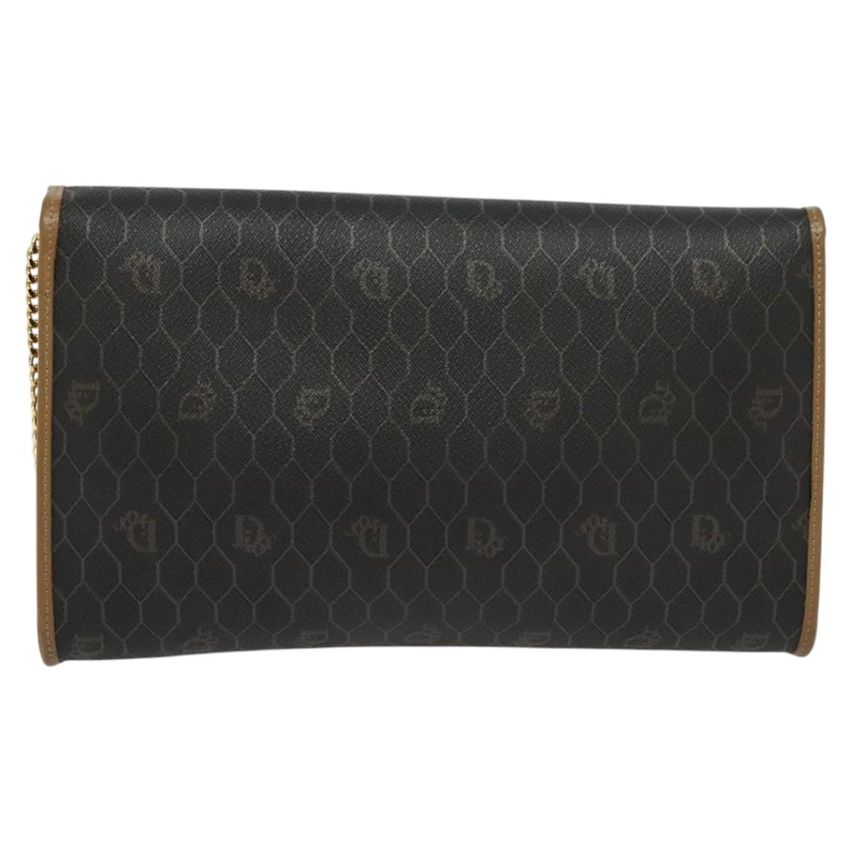 Christian Dior Honeycomb Canvas Chain Shoulder Bag PVC Black Gold Auth EC097