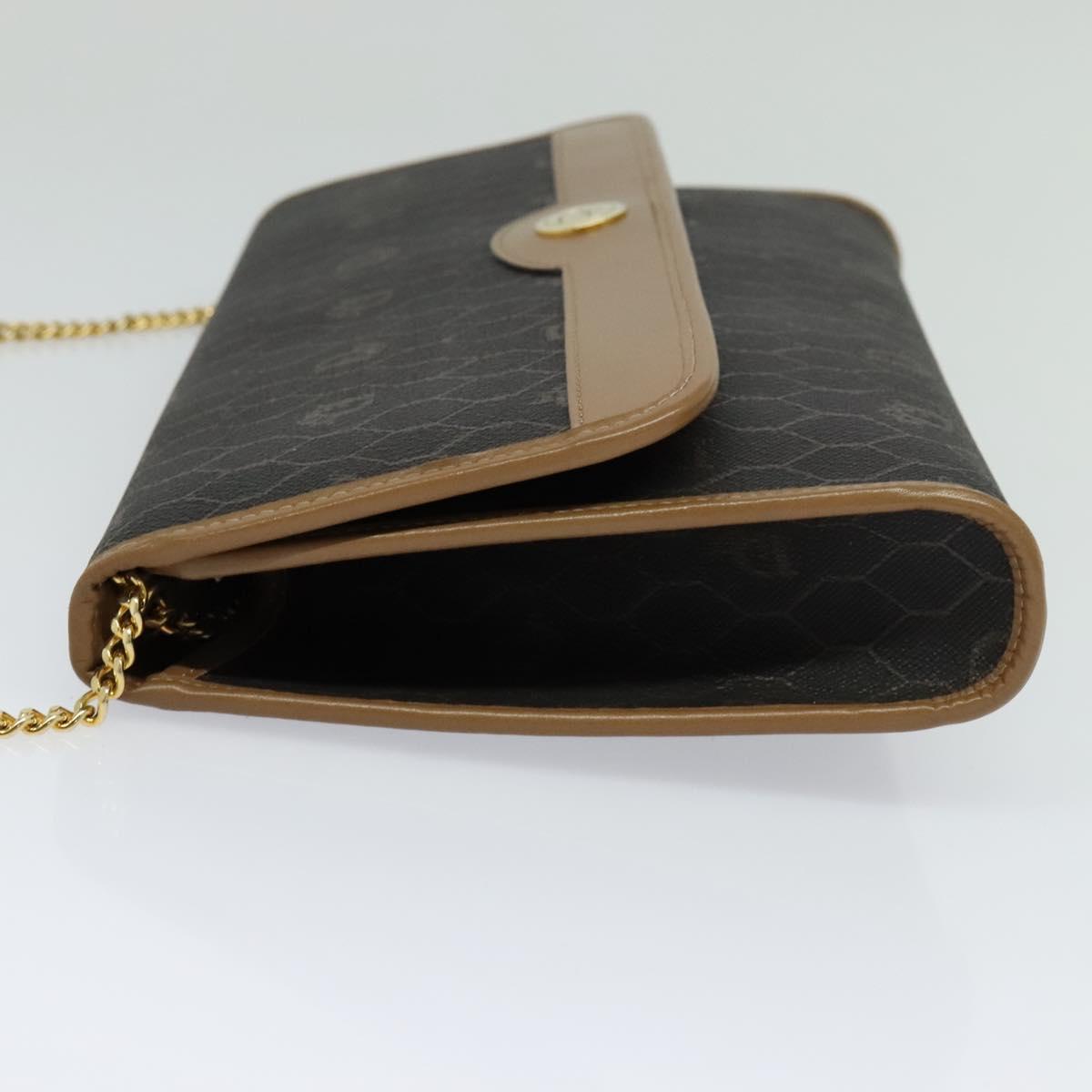 Christian Dior Honeycomb Canvas Chain Shoulder Bag PVC Black Gold Auth EC097