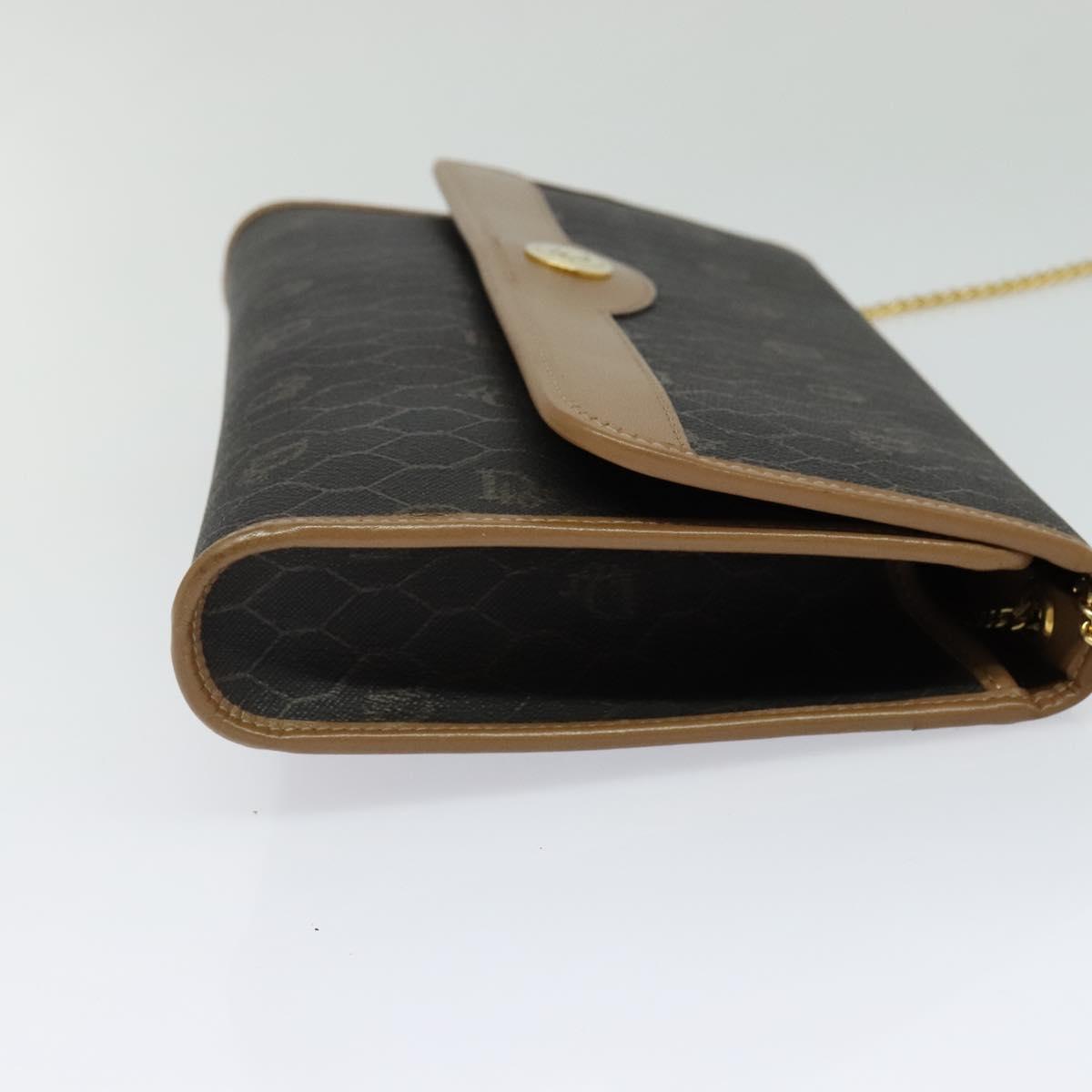 Christian Dior Honeycomb Canvas Chain Shoulder Bag PVC Black Gold Auth EC097