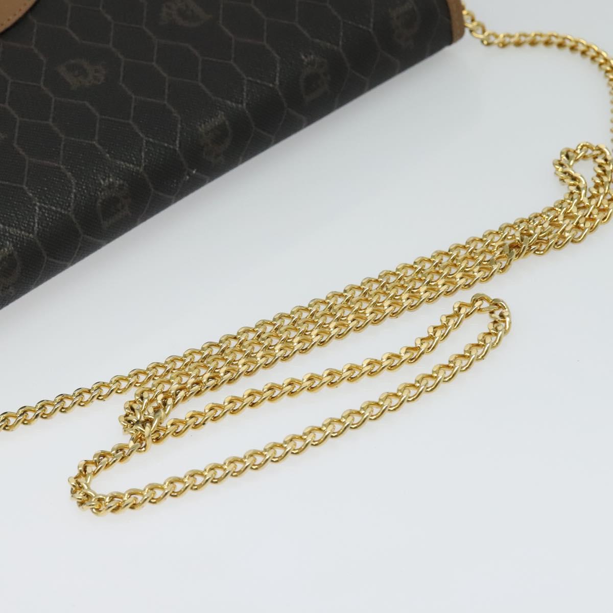 Christian Dior Honeycomb Canvas Chain Shoulder Bag PVC Black Gold Auth EC097