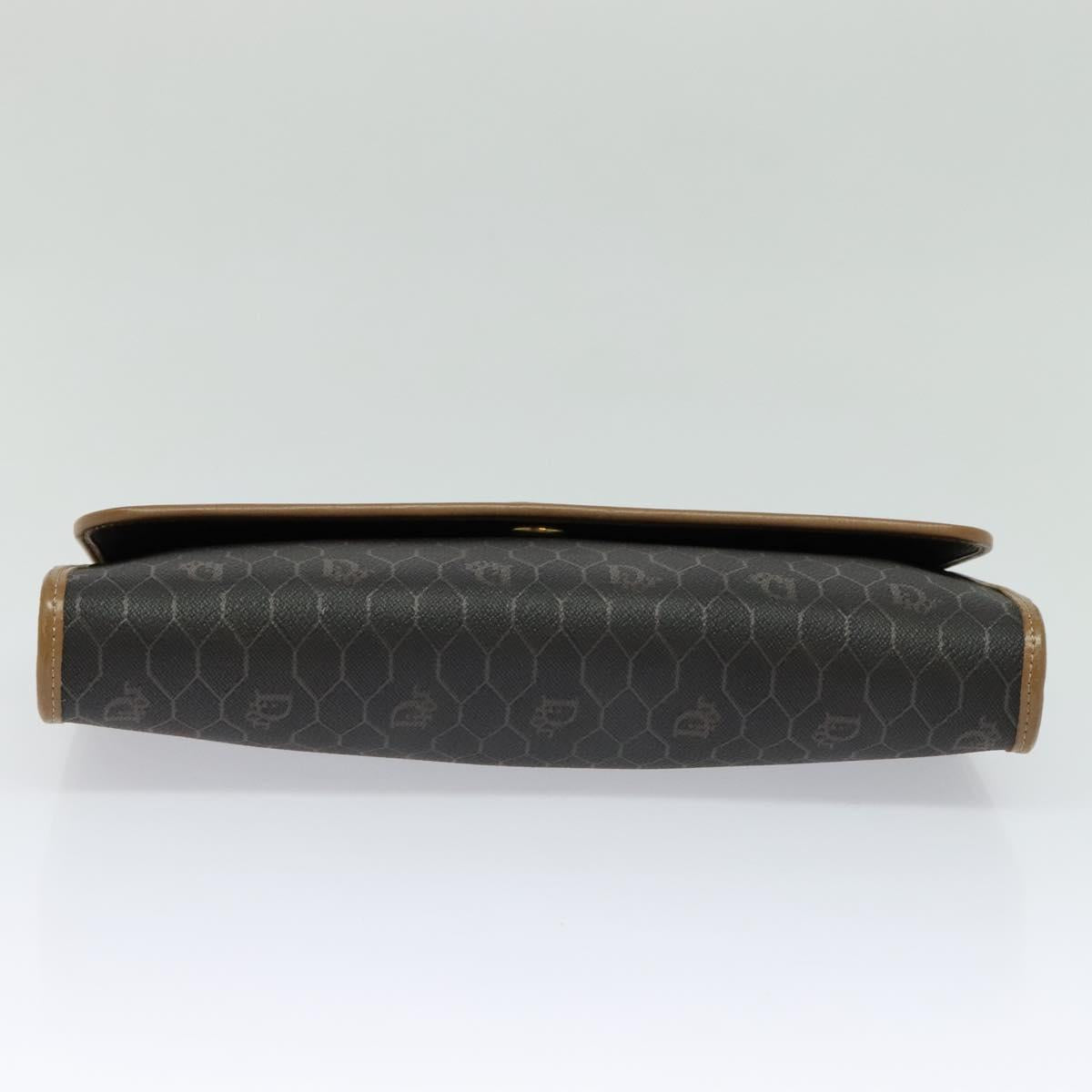 Christian Dior Honeycomb Canvas Chain Shoulder Bag PVC Black Gold Auth EC097