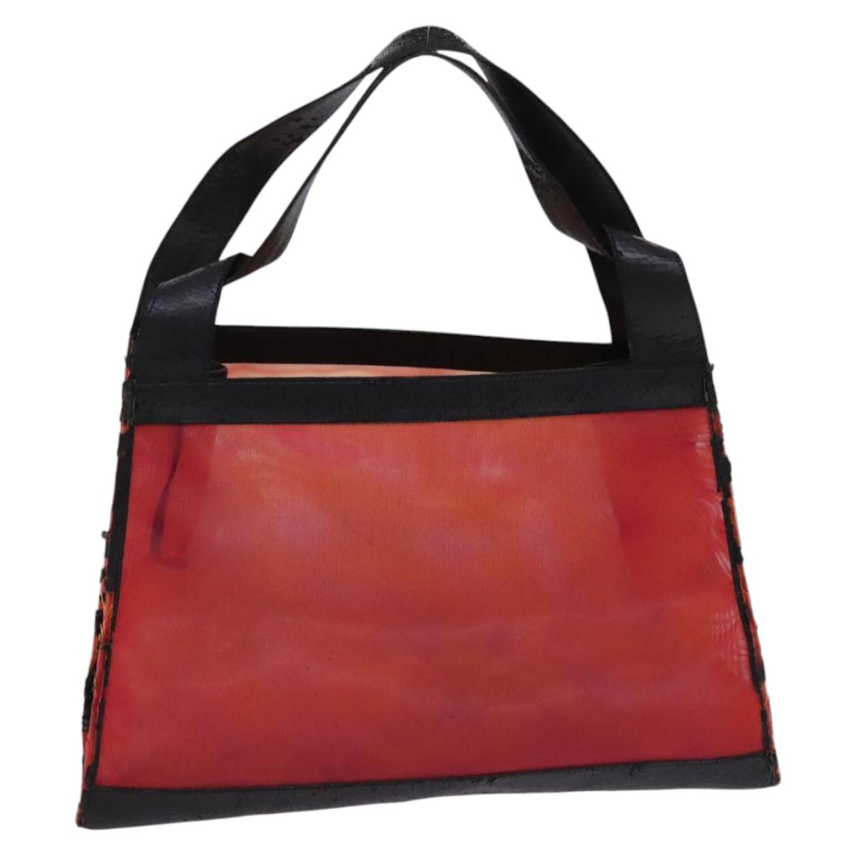 CHANEL Hand Bag Nylon Red CC Auth EC1000