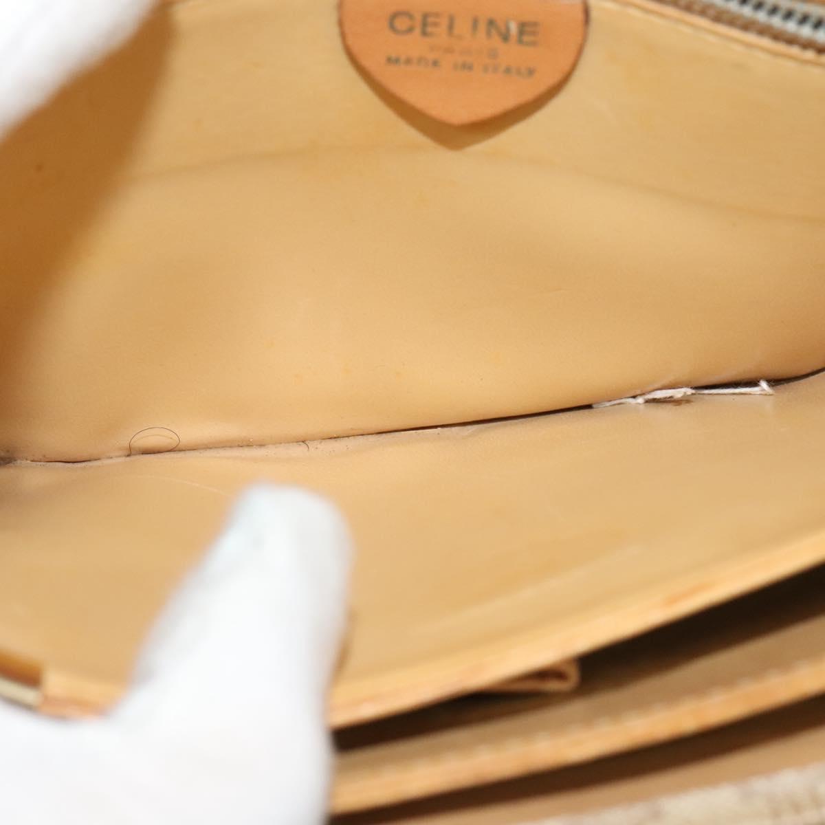 CELINE Macadam Canvas Horse Carriage Shoulder Bag Beige Gold Auth EC1008