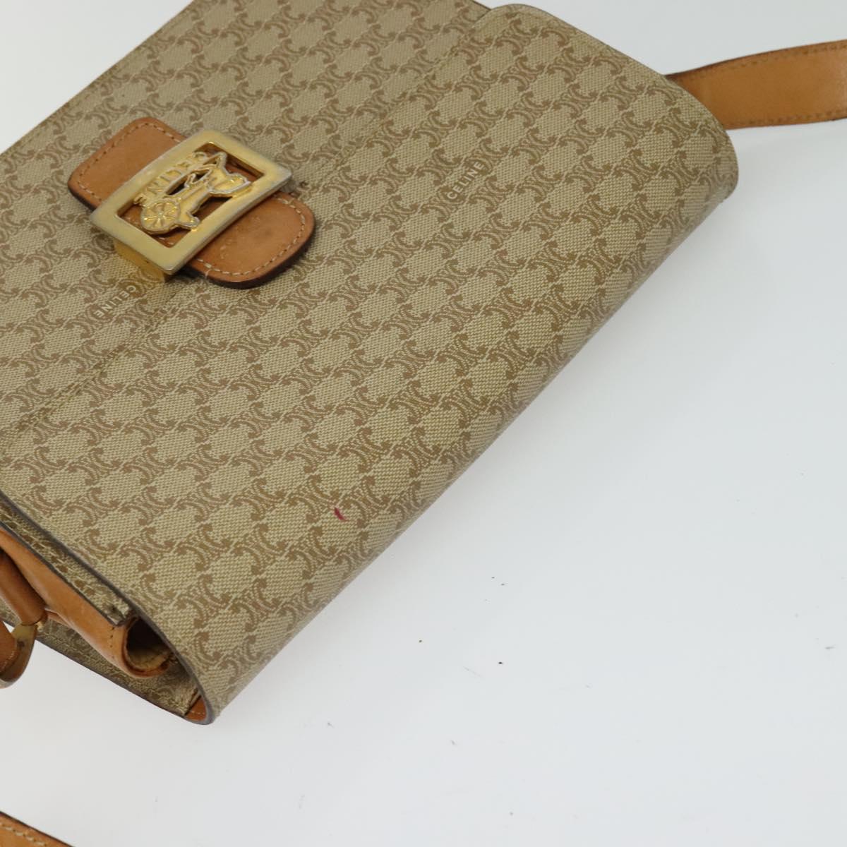 CELINE Macadam Canvas Horse Carriage Shoulder Bag Beige Gold Auth EC1008