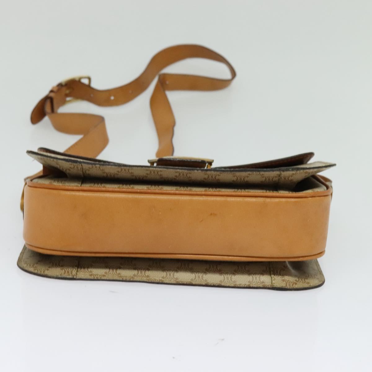 CELINE Macadam Canvas Horse Carriage Shoulder Bag Beige Gold Auth EC1008