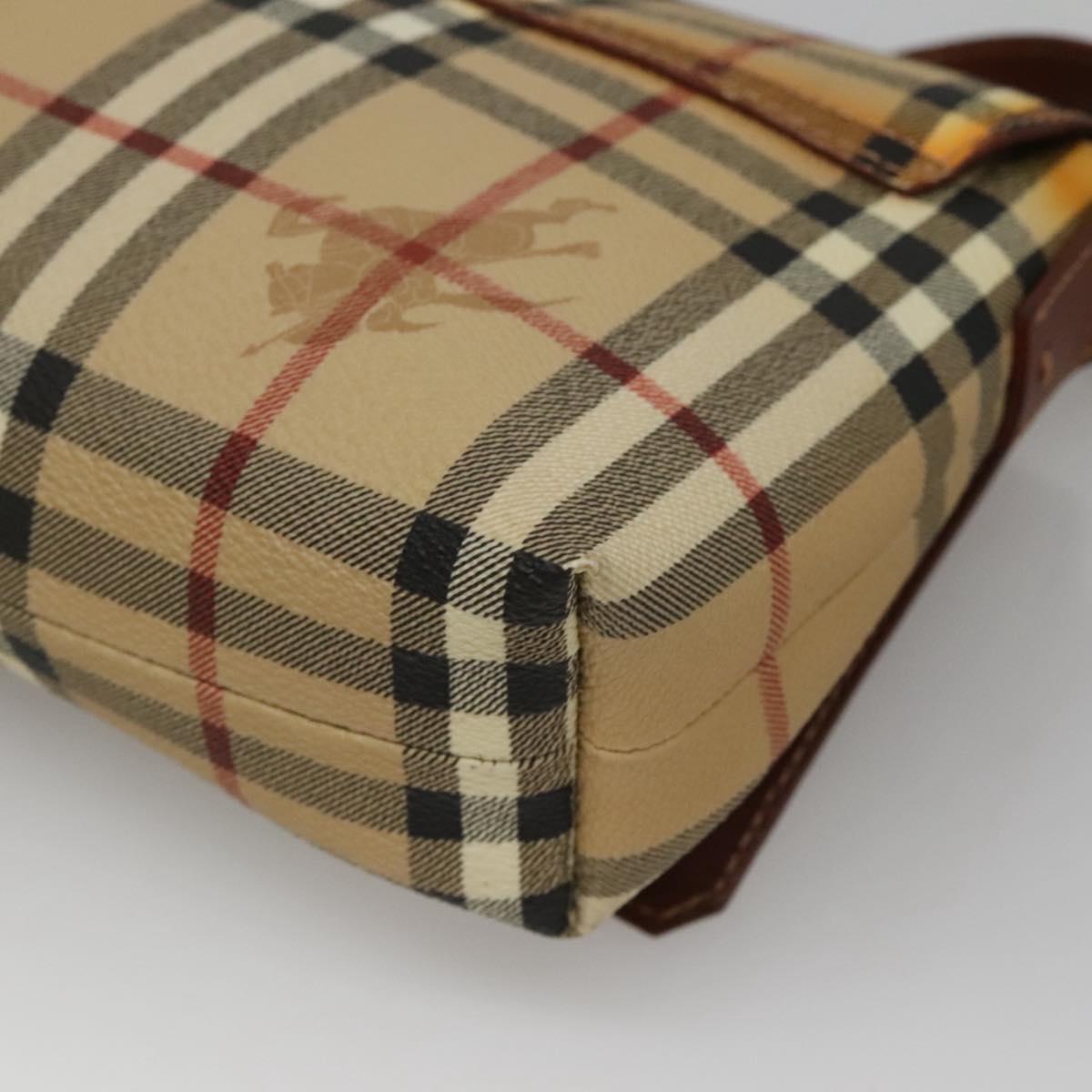 BURBERRY Nova Check Shoulder Bag PVC Leather Beige Auth EC1010