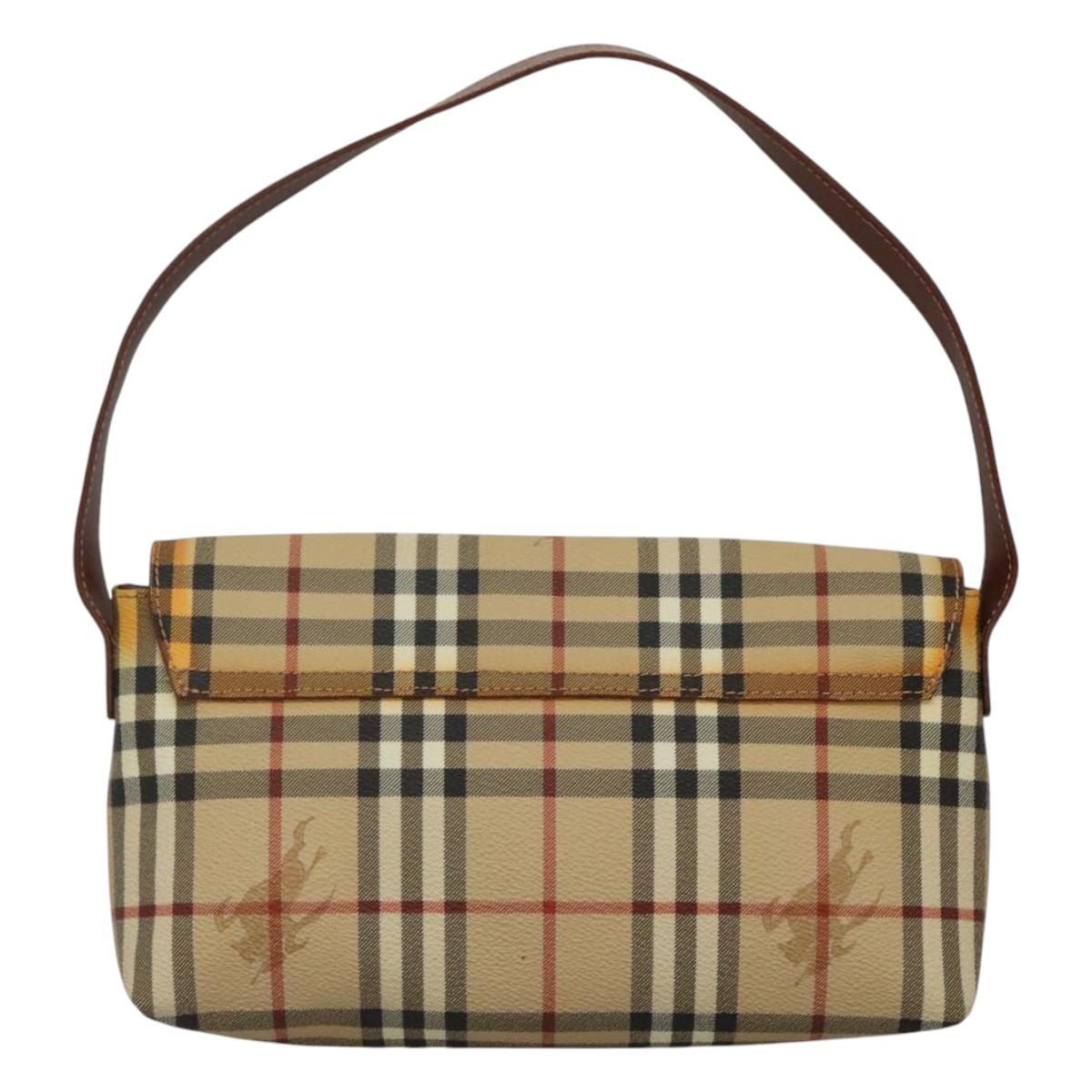 BURBERRY Nova Check Shoulder Bag PVC Leather Beige Auth EC1010