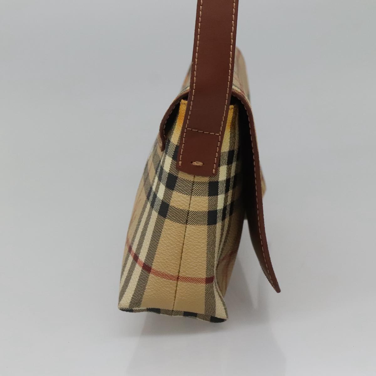 BURBERRY Nova Check Shoulder Bag PVC Leather Beige Auth EC1010