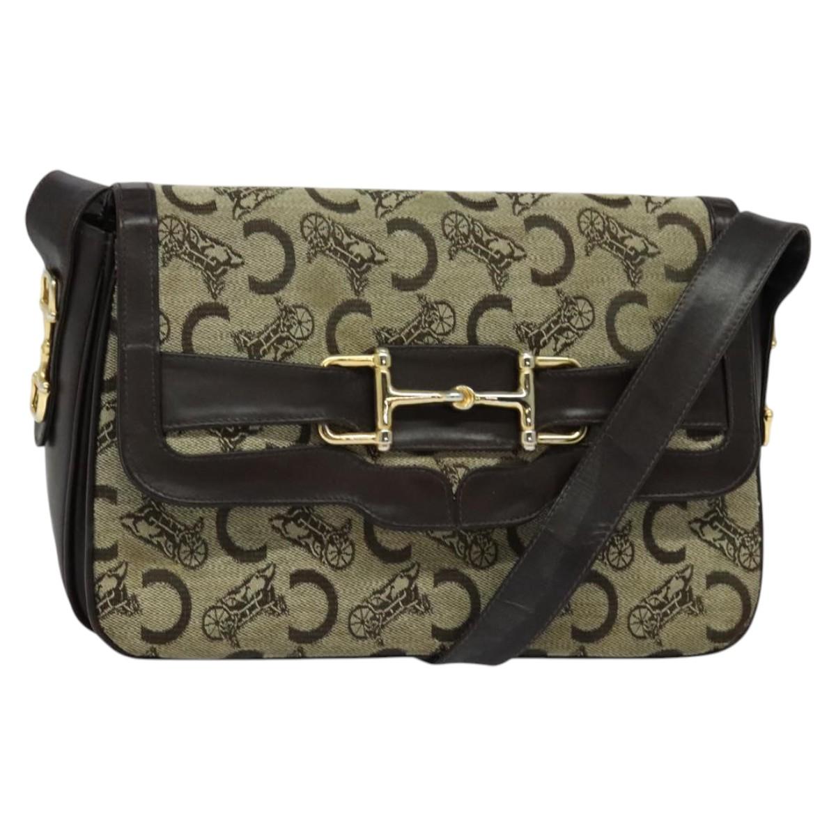 CELINE C Sulky Shoulder Bag Canvas Beige Auth EC1017