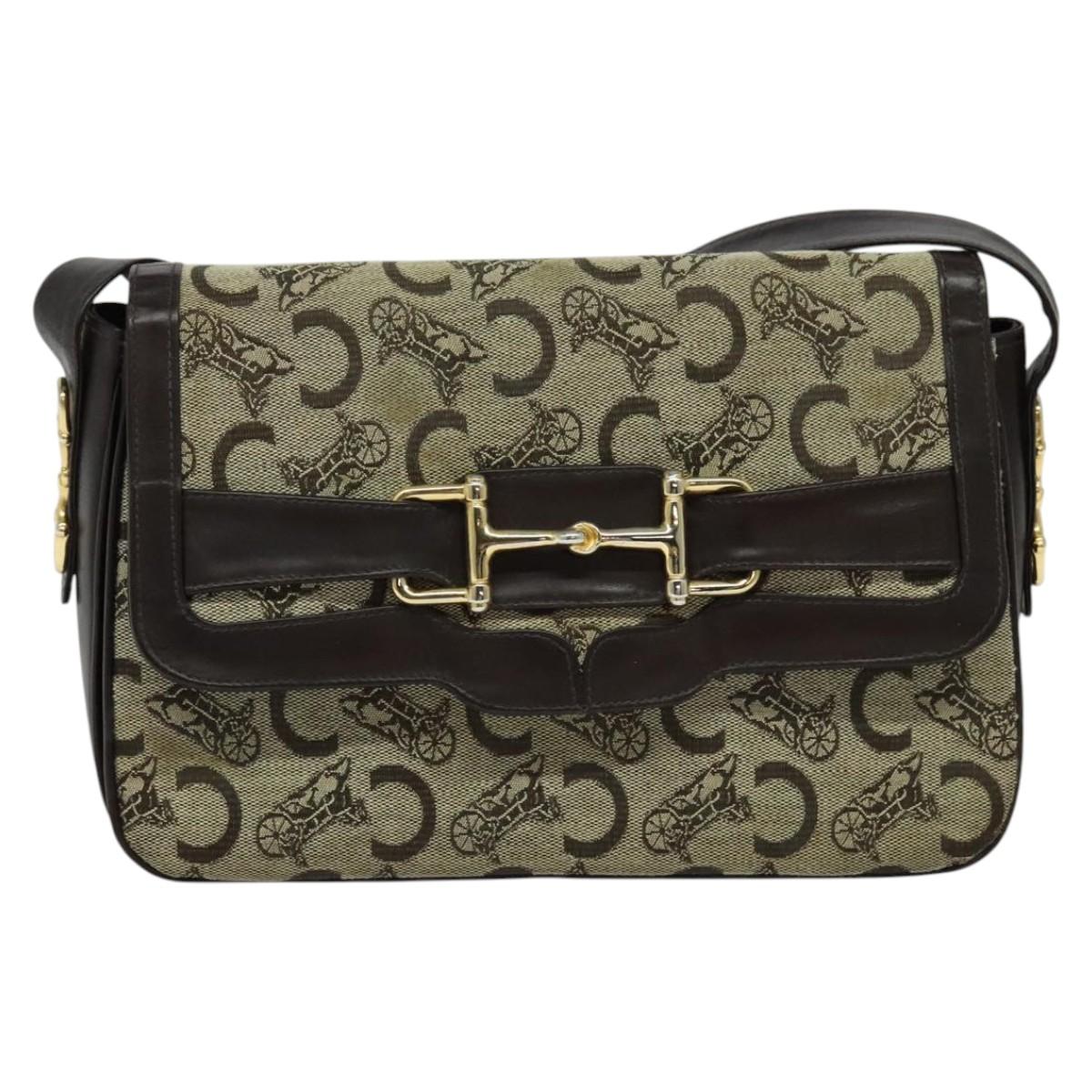 CELINE C Sulky Shoulder Bag Canvas Beige Auth EC1017