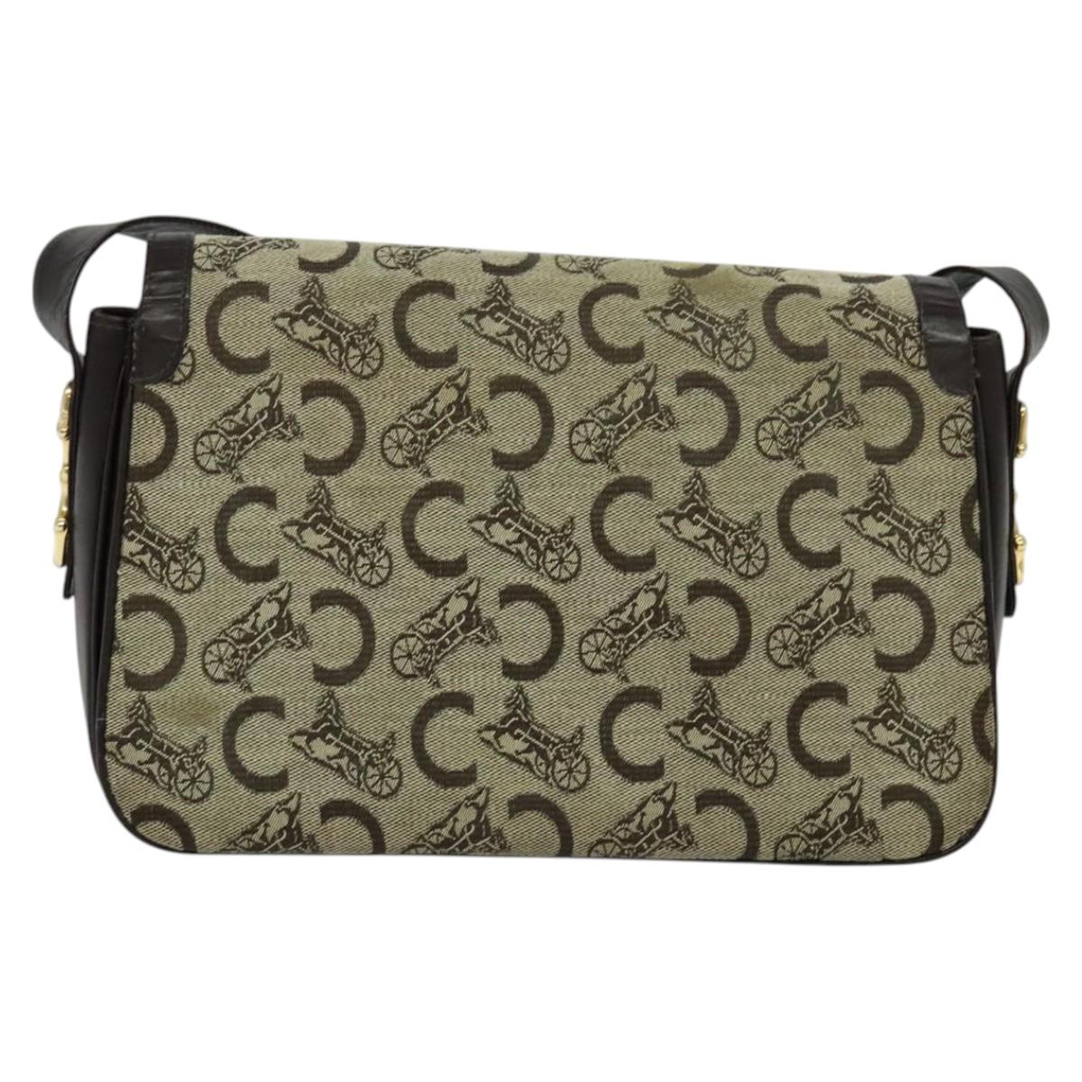 CELINE C Sulky Shoulder Bag Canvas Beige Auth EC1017