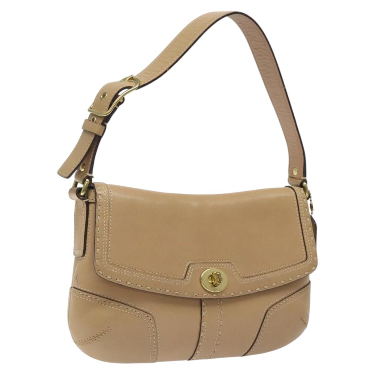Coach Shoulder Bag Leather Beige Gold Auth EC1029