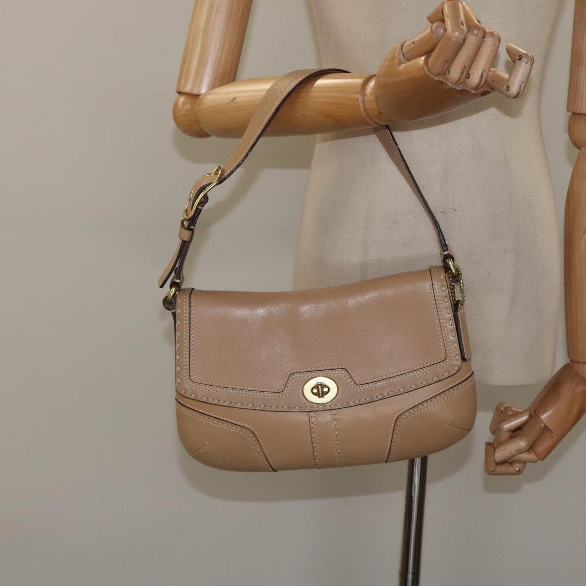 Coach Shoulder Bag Leather Beige Gold Auth EC1029