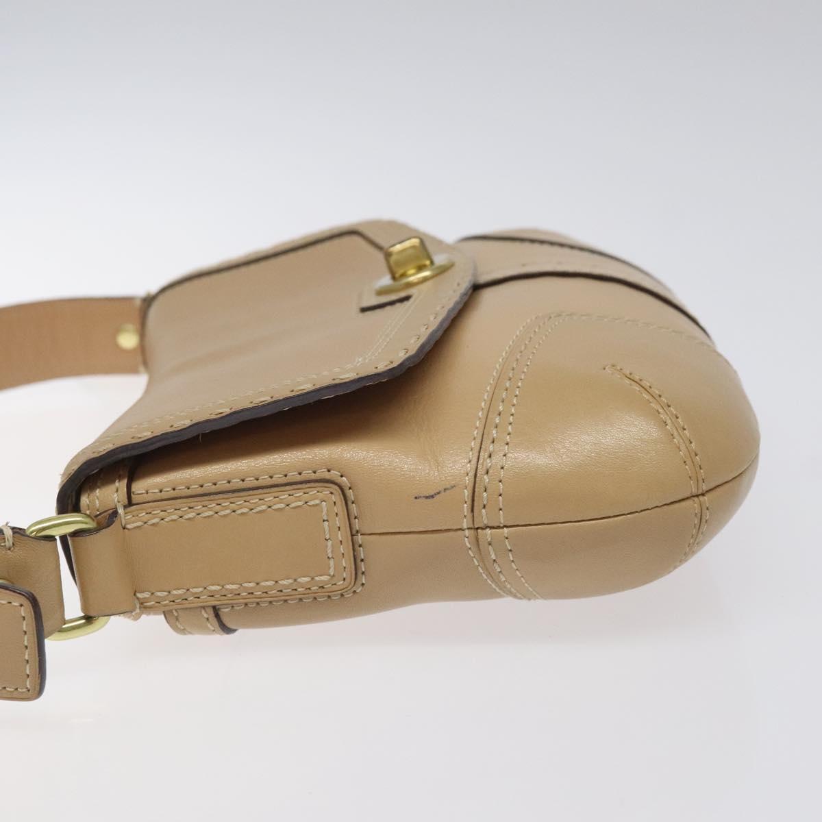 Coach Shoulder Bag Leather Beige Gold Auth EC1029