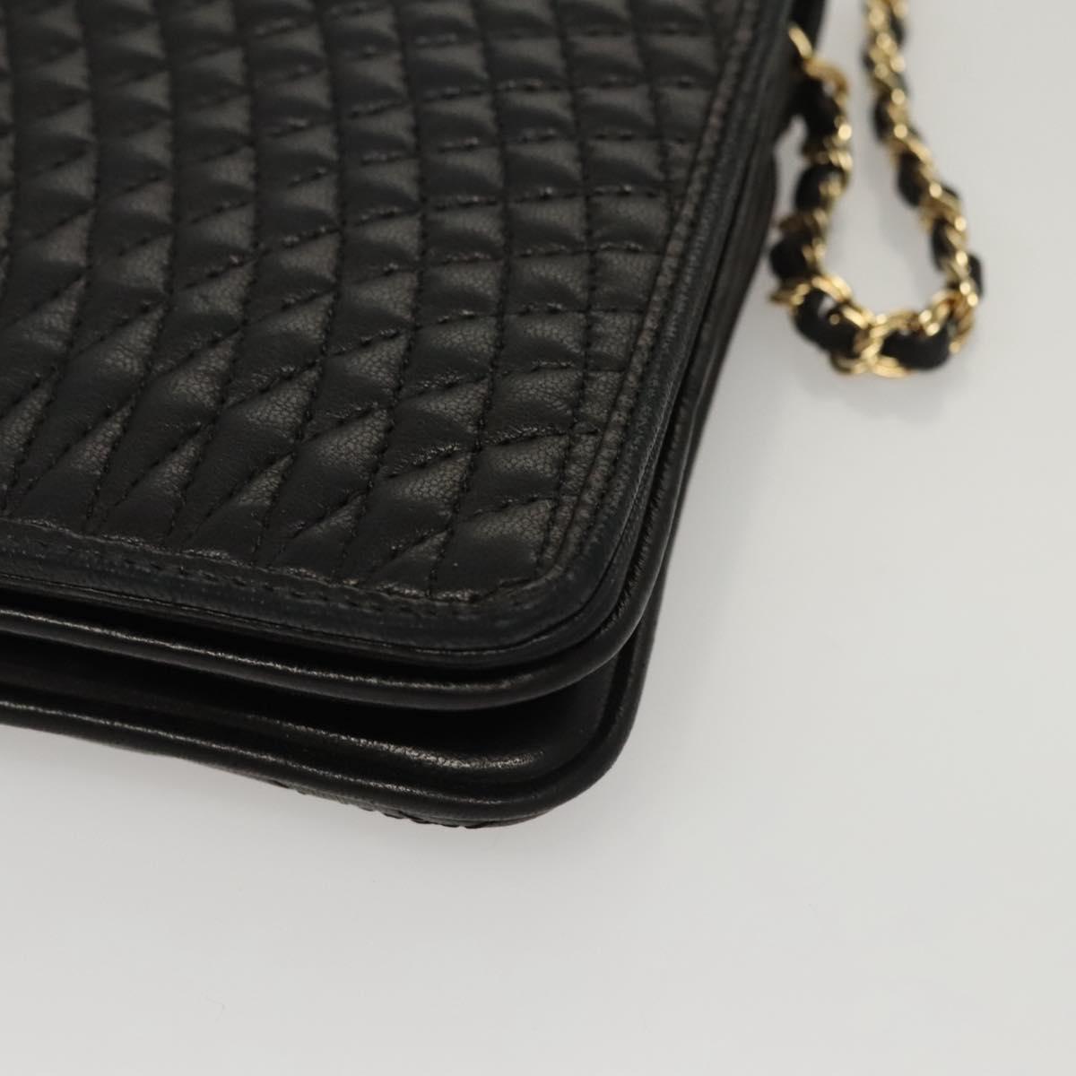 BALLY Chain Shoulder Bag Leather Black Gold Auth EC1031
