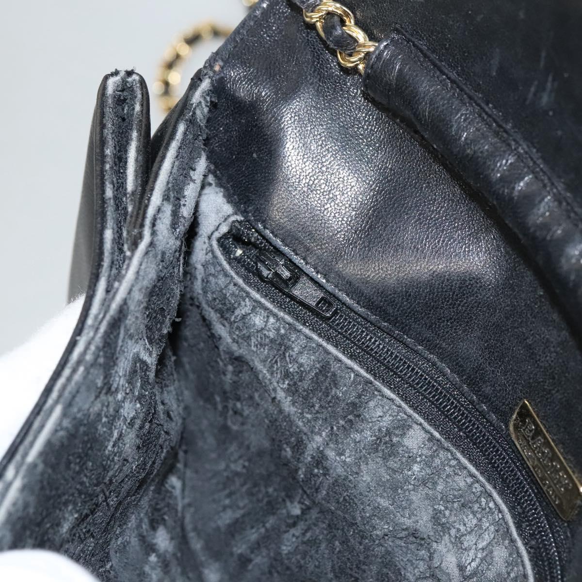 BALLY Chain Shoulder Bag Leather Black Gold Auth EC1031