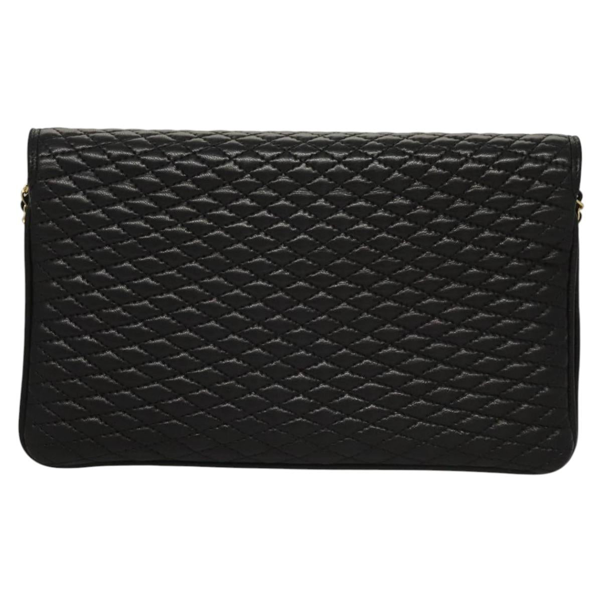 BALLY Chain Shoulder Bag Leather Black Gold Auth EC1031