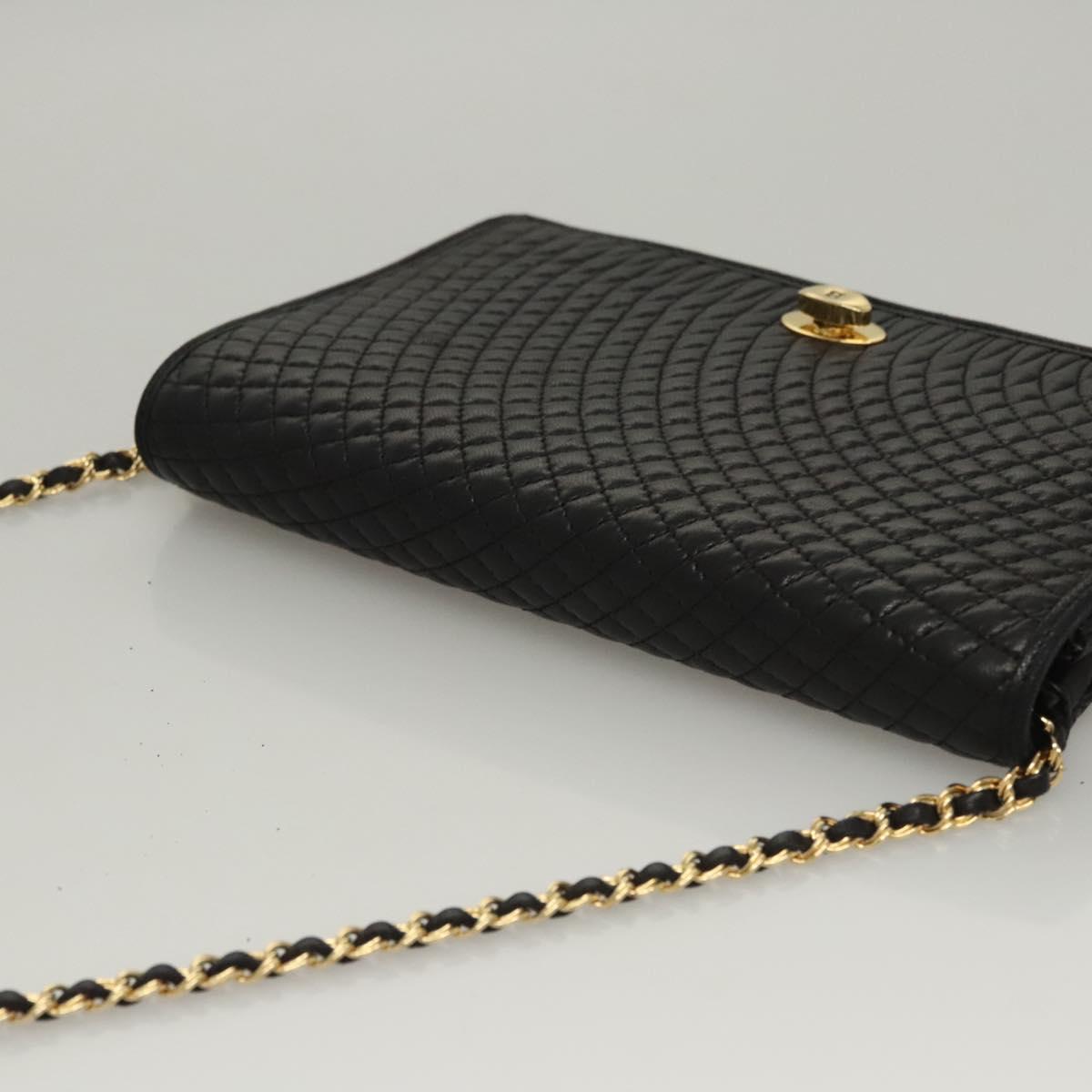 BALLY Chain Shoulder Bag Leather Black Gold Auth EC1031