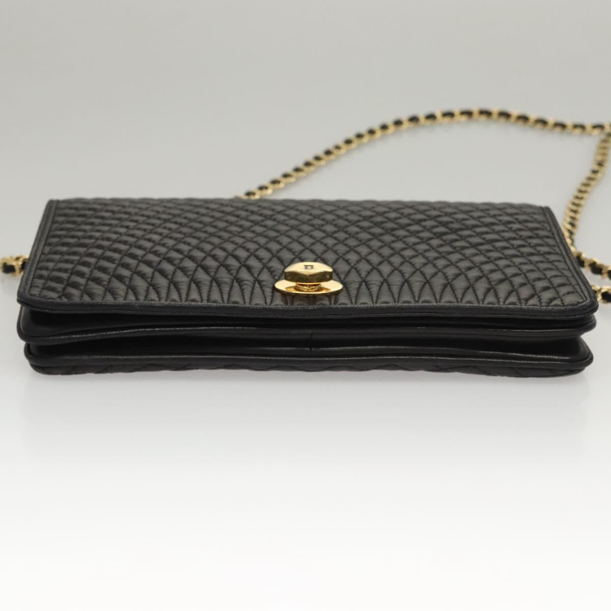 BALLY Chain Shoulder Bag Leather Black Gold Auth EC1031