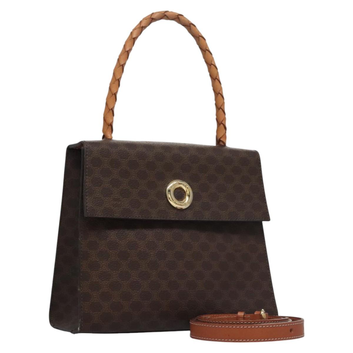 CELINE Macadam Canvas Hand Bag PVC Leather 2way Brown Auth EC148