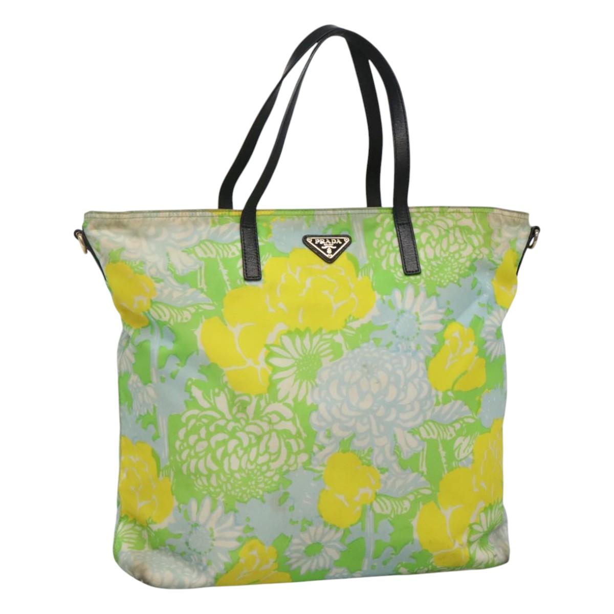 PRADA Tote Bag Nylon Yellow Gold Auth EC197