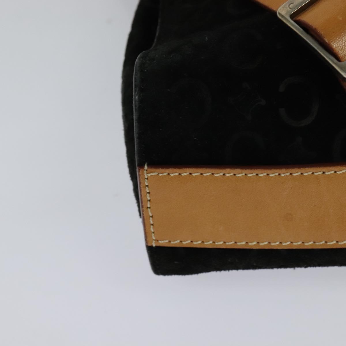 CELINE C Macadam Canvas Shoulder Bag Suede Black Auth EC226