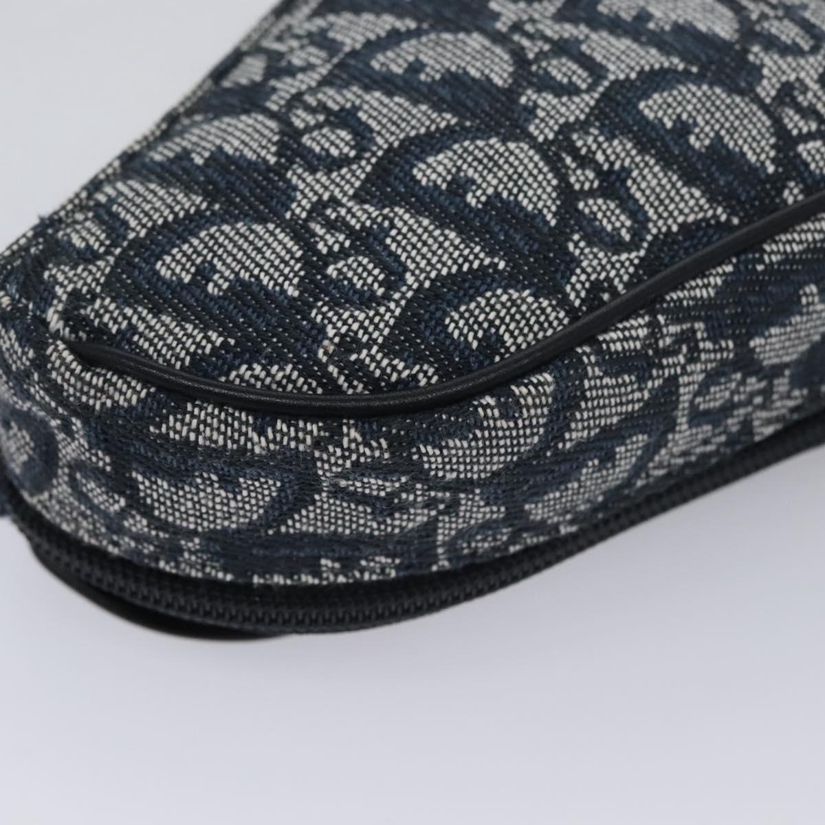 Christian Dior Trotter Canvas Saddle Pouch Navy Gold Auth EC240V