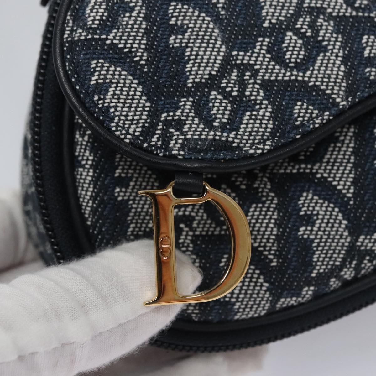 Christian Dior Trotter Canvas Saddle Pouch Navy Gold Auth EC240V