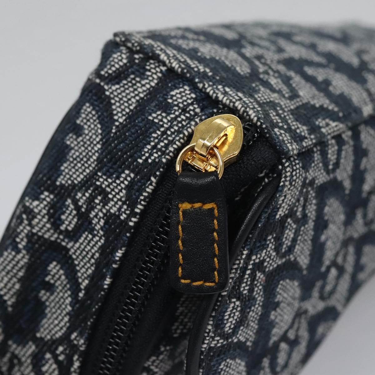 Christian Dior Trotter Canvas Saddle Pouch Navy Gold Auth EC240V