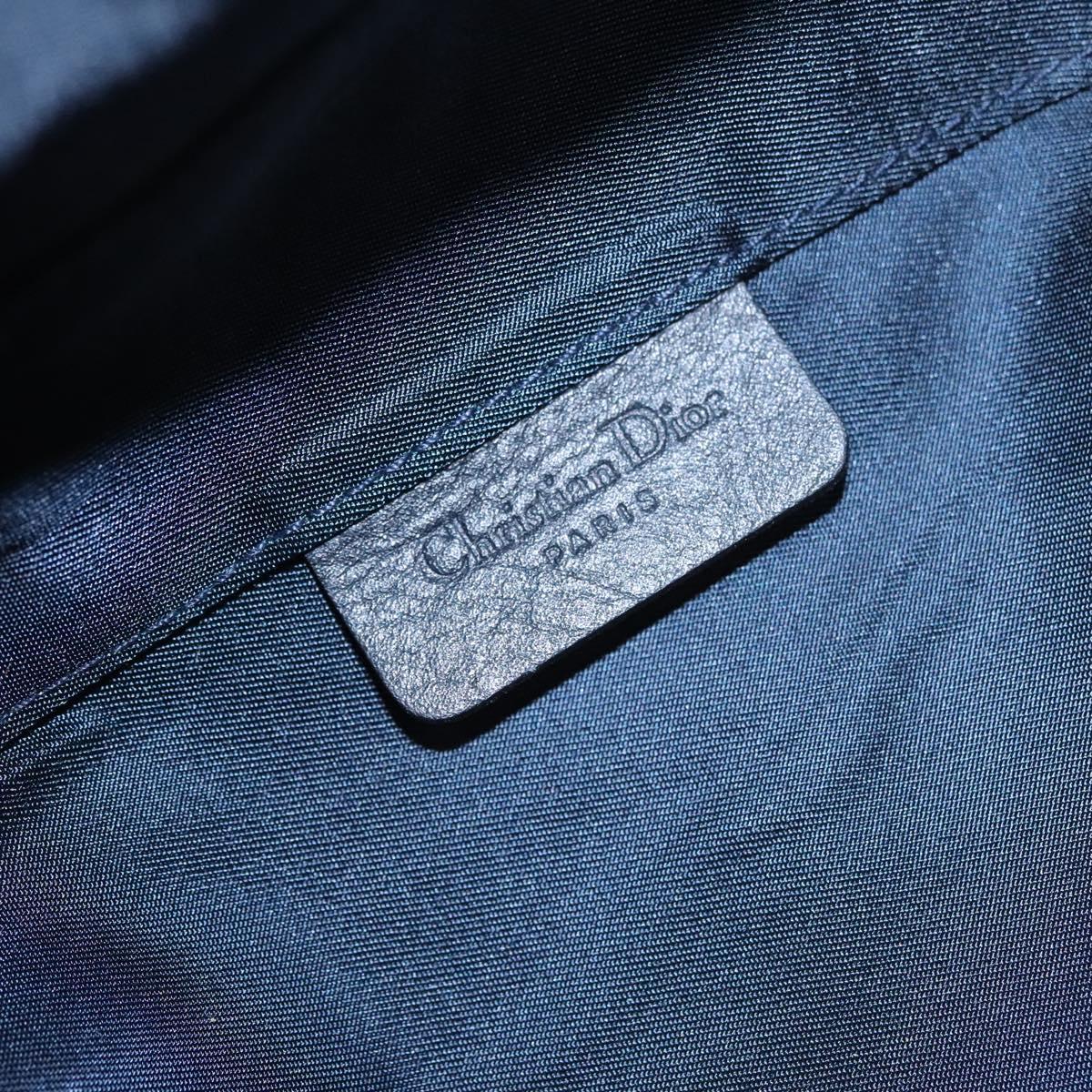 Christian Dior Trotter Canvas Saddle Pouch Navy Gold Auth EC240V