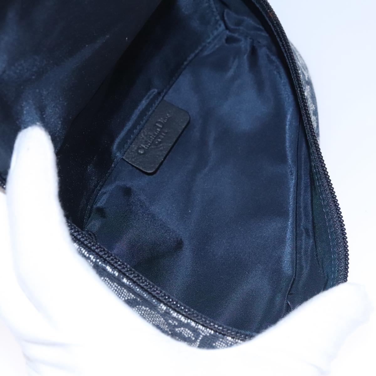 Christian Dior Trotter Canvas Saddle Pouch Navy Gold Auth EC240V