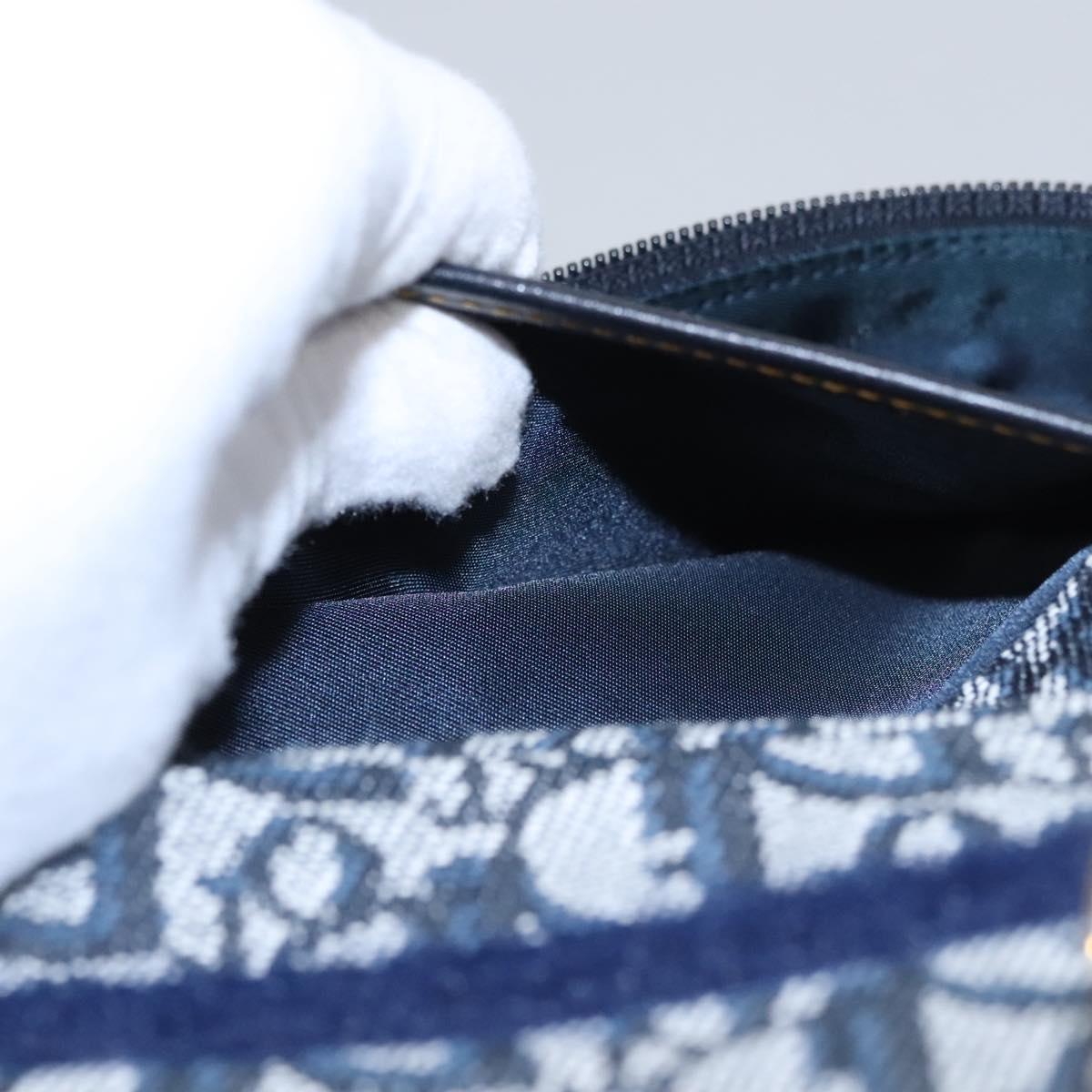 Christian Dior Trotter Canvas Saddle Pouch Navy Gold Auth EC240V