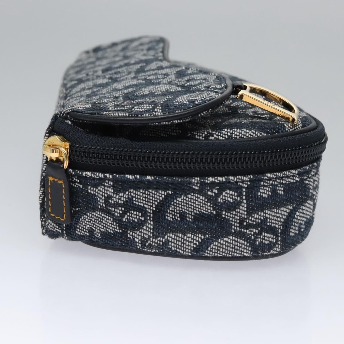 Christian Dior Trotter Canvas Saddle Pouch Navy Gold Auth EC240V