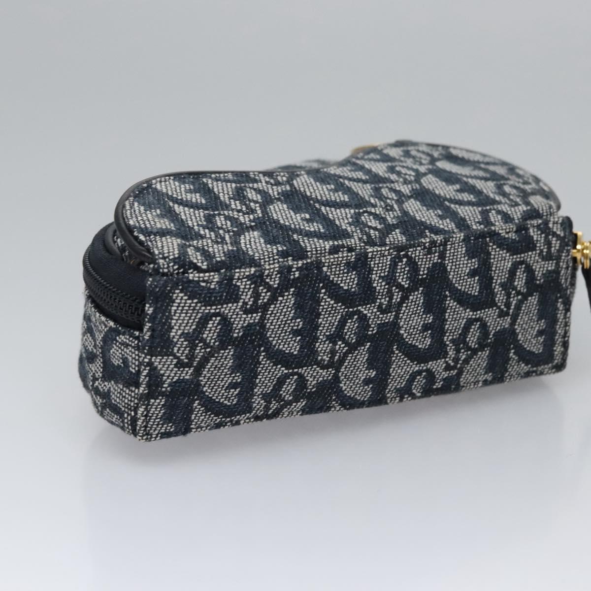 Christian Dior Trotter Canvas Saddle Pouch Navy Gold Auth EC240V