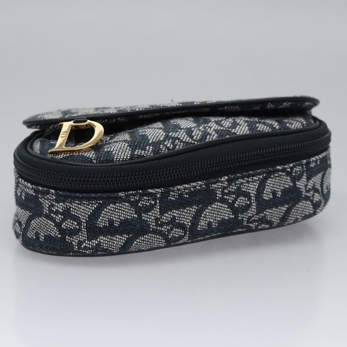 Christian Dior Trotter Canvas Saddle Pouch Navy Gold Auth EC240V