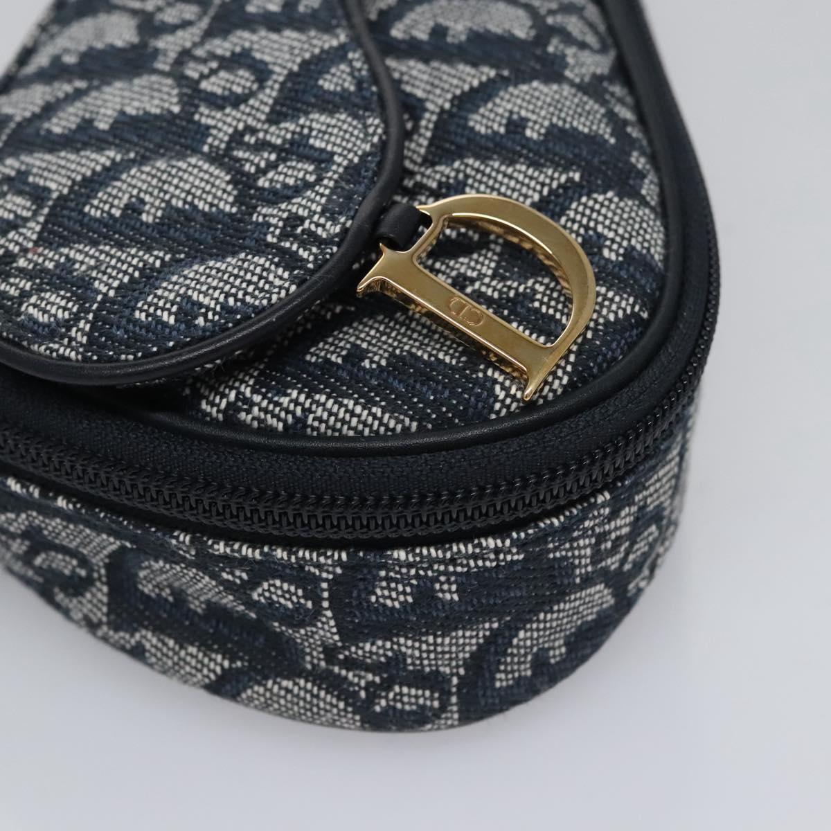 Christian Dior Trotter Canvas Saddle Pouch Navy Gold Auth EC240V
