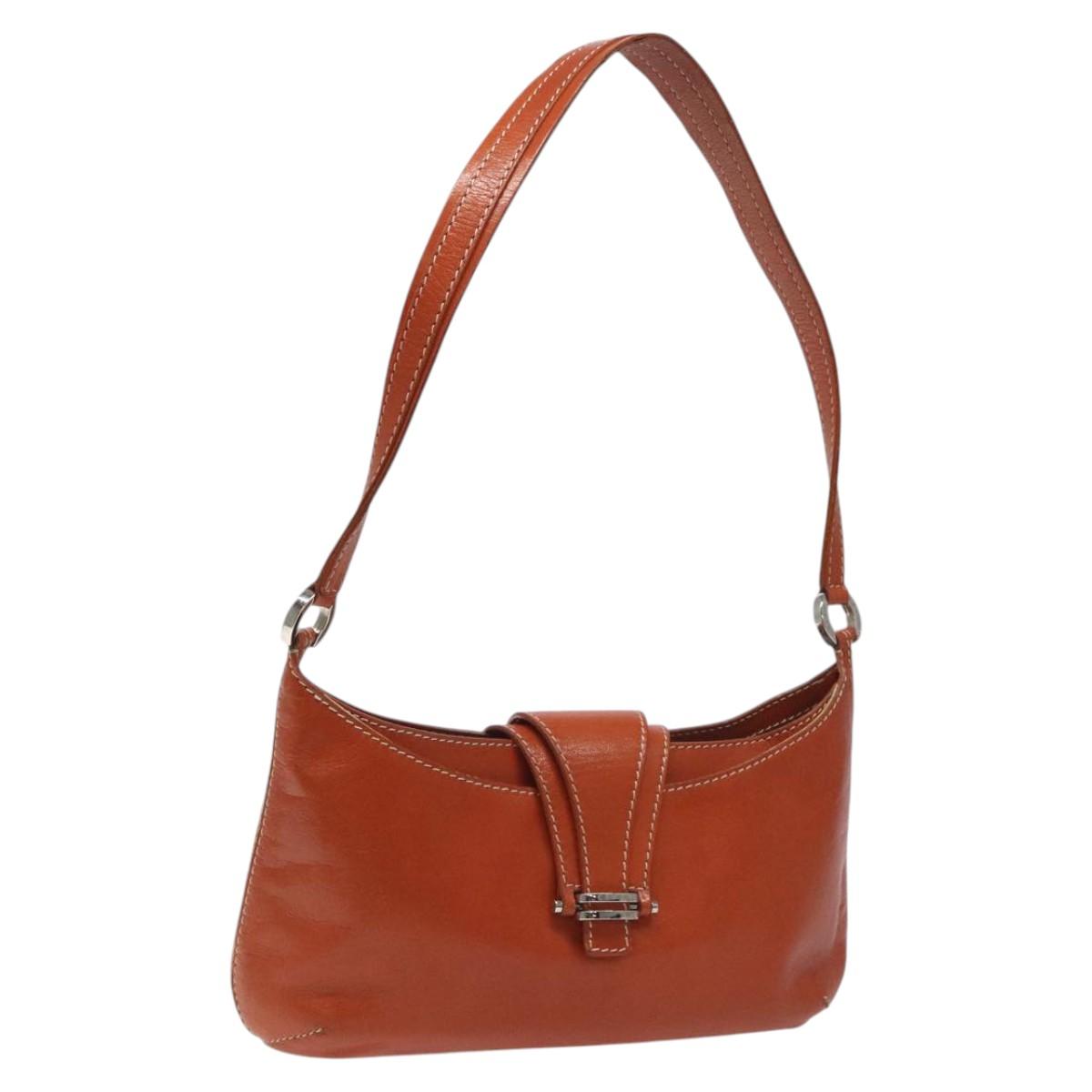CELINE Shoulder Bag Leather Orange Auth EC246